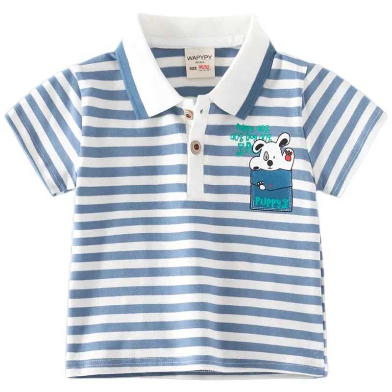 Kids Printed Short Sleeve T-shirt Summer Boys Loose Contrast Striped Polo Shirt Children Breathable Cotton for Ages 3-8XJ241225