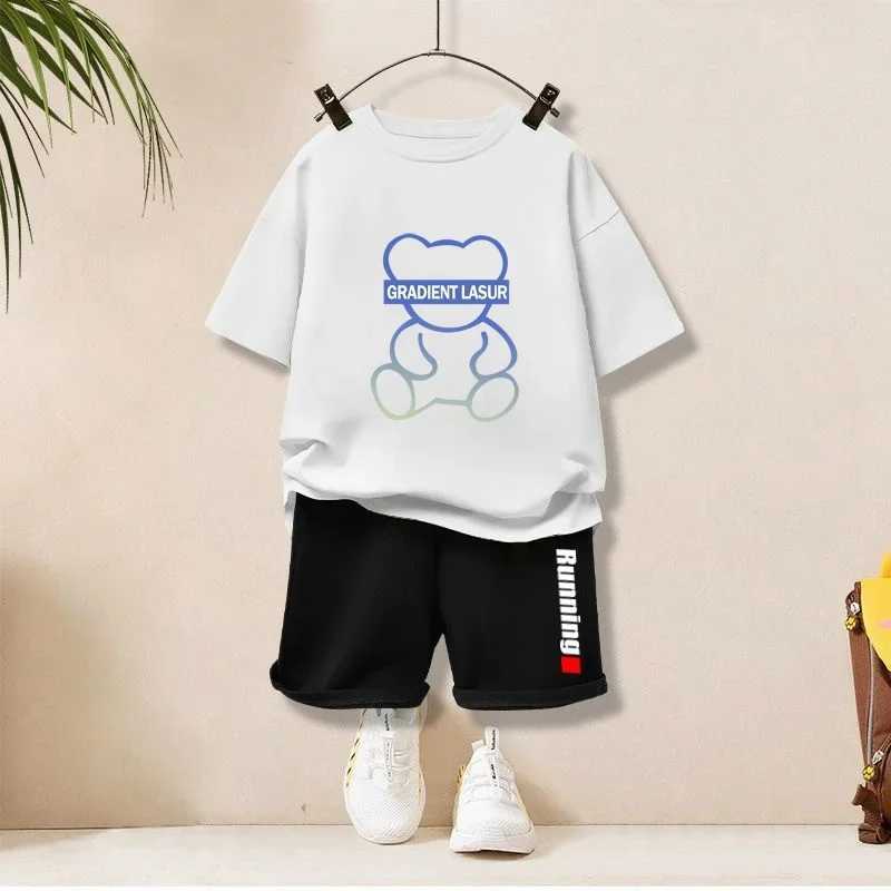 Clothing Sets Summer Baby Boy Girls Clothes Set Children Cartoon T-shirts And Shorts 2PCS Suit Kid Gradient Bear Top Bottom Outfits TracksuitsY241225K
