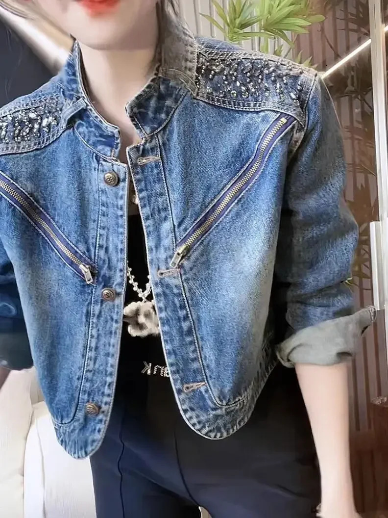 Cropped European Style Womens Denim Short Jacket Embroidery High-end Feel Super Chic Unique Spring Autumn 241223