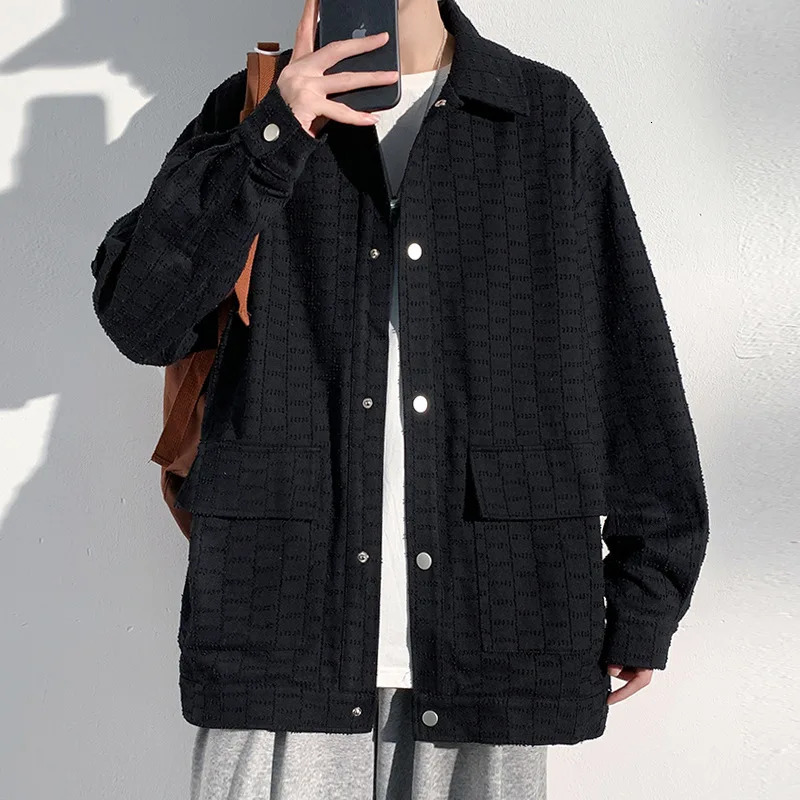 Workwear Jacket Mens Autumn Trend Small Fragrance Style Large Pocket Top Loose Wear Coat 241225