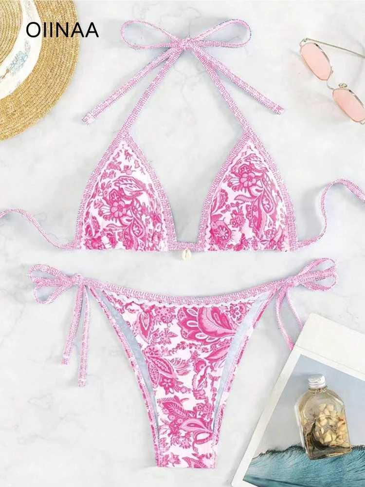 OIINAA swimsuit womens floral print sexy bikini set lace beachwear camisole swimsuit summer two-piece swimsuit Biquinis swimsuitW241225