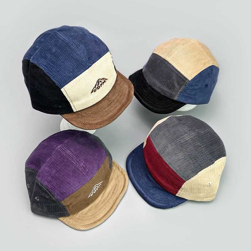 Japanese Embroidered Colored Block Baseball Hat New Neutral Corduroy Breathable Retro Sunshade Versatile Street Fashion Peaked Caps W241225