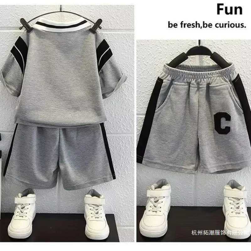 Clothing Sets Baby Boy Clothes Set Letter Lapel Tshirts and Shorts 2 Pieces Summer Short Sleeve Top Bottom Outfits Stripe splicing TracksuitsY24122533