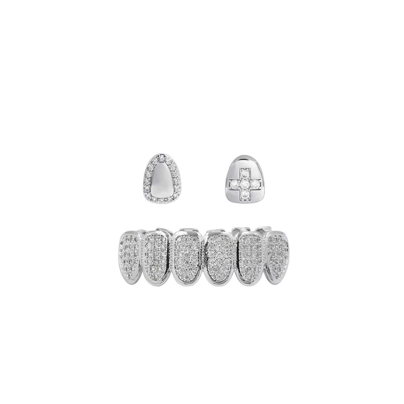 DIY Fshion Hip Hop Gold Silver Colour d Out CZ Teeth Grillz Top Bottom Men Women Jewelry Tooth Gem Grillz Y2kXJ241225