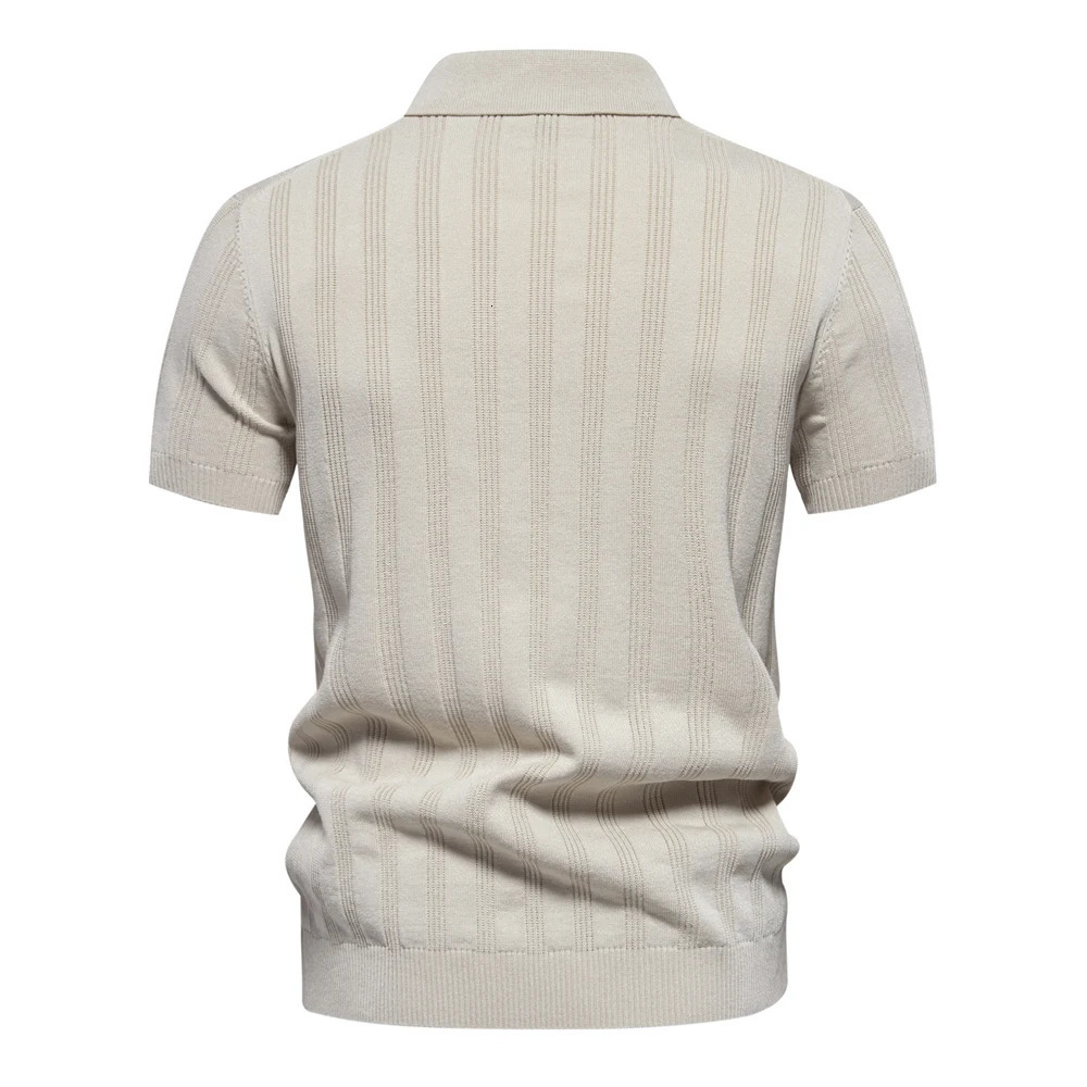 2024 Summer Ribbed Knit Polo Shirt for Men Breathable and Cool Quality Mens Textured Shirts 241225