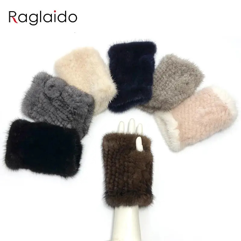 Real Mink Fur Fingerless Gloves for Women Girls Natural Fur Knitted Mittens Warm Soft Winter Gloves 241225