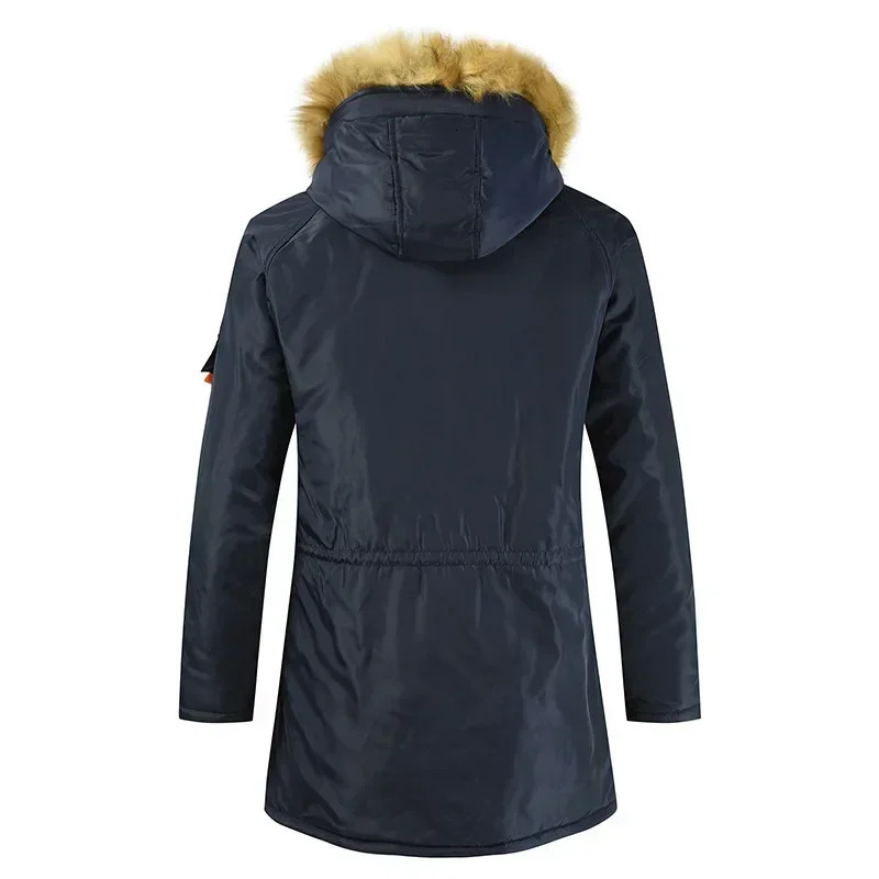2024 Winter Casual Mens Jacket Large Fur Collar Thickened Cottonpadded Couple Youth Medium Long Hooded Coat 241225