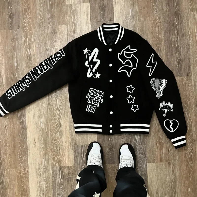 American Fashion PU Leather Flame Racing Element Embroidery Zipper Jacket Mens Y2k Autumn Winter Couple Coat 241225