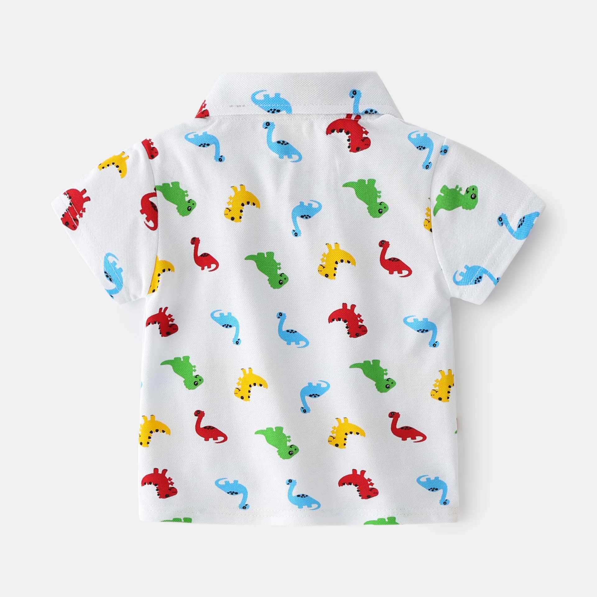 New 2021 Kids Boys Polo Shirts Fashion Dinosaur Print Short Sleeve Lapel T-Shirt Cotton Baby Boys Summer Tops ClothingXJ241225
