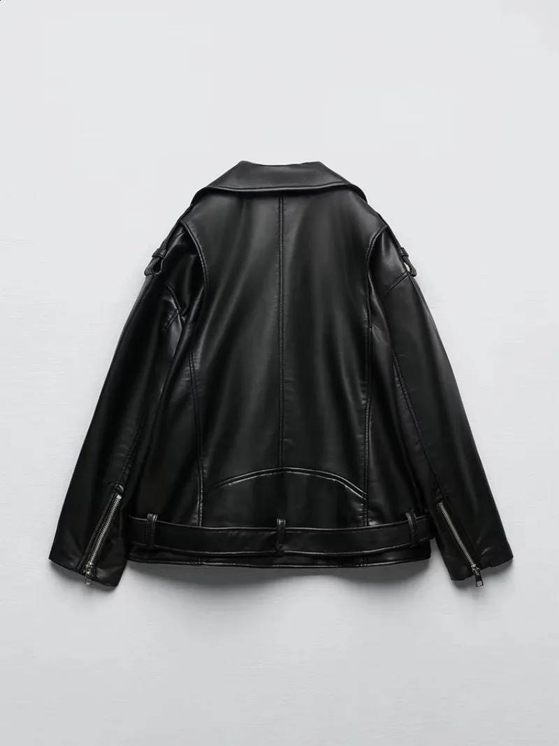 American Fashion Trend PU Leather Jacket and Coat Women Street Y2K Hip Hop Loose Zipper Unisex Motorcycle 241223