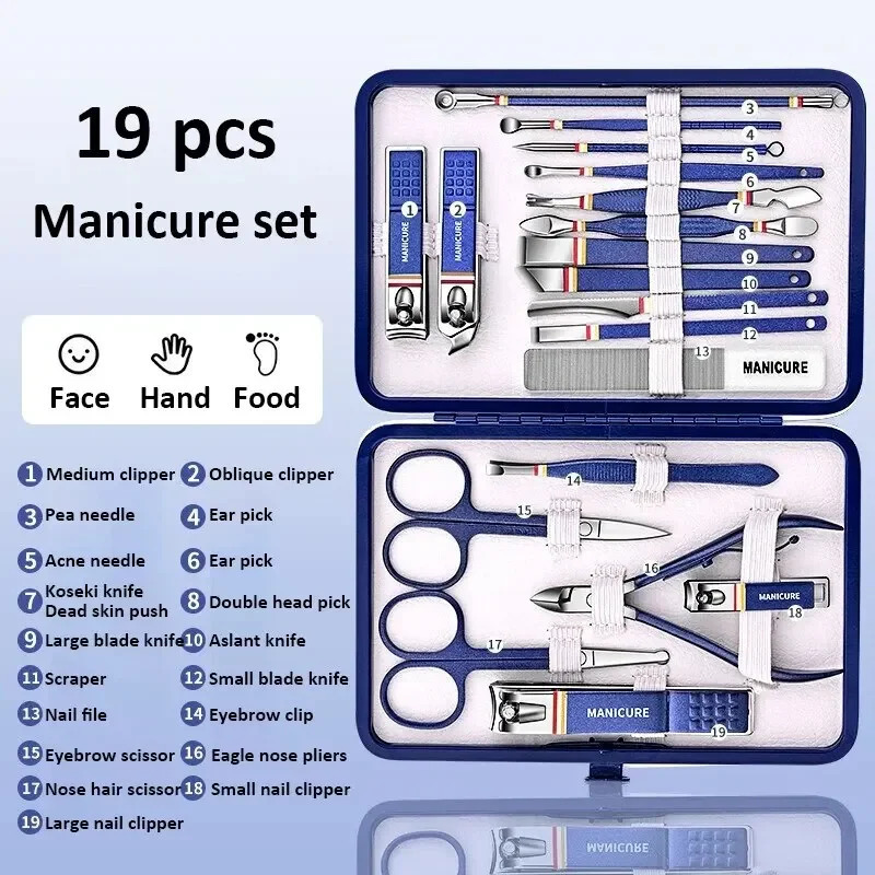 11-13pcs/set Nail Cutter Set Stainless Steel Nail Clippers Set With Folding Bag Manicure Kits Scissors Makeup Beauty Tool 241225