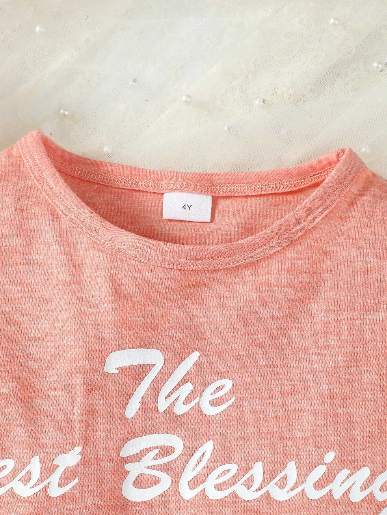 Clothing Sets 2PCS Child Girl Daily Clothes Set Letter Print Pink Short Sleeveless Top+Shorts Fashion Casual Home Suit Kids Girl 4-6 YearsY241225F7C1