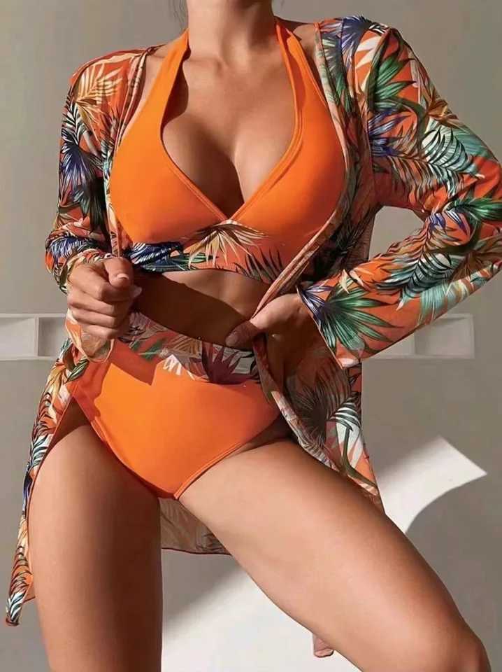 Womens three piece swimsuit bikini hot swimsuit covers the body and looks thin 2024 new modelW241225