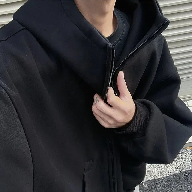 Autumn Casual Zipper Long Sleeve Turtleneck Hoodies For Men in High Street Fashion Hooded Sweatshirts Y2K Vintage Jackets 241224