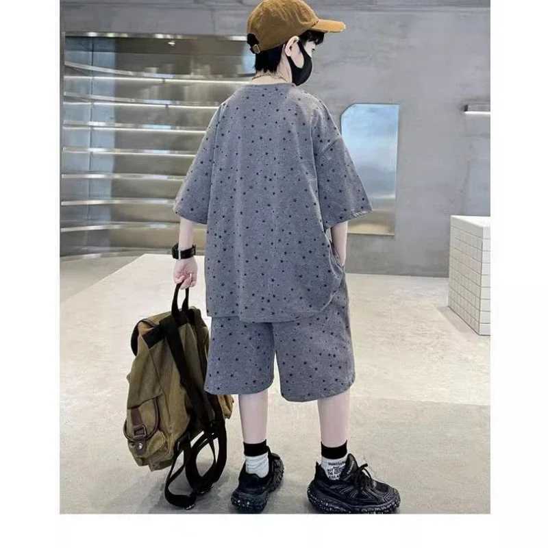 Clothing Sets Summer Fashion Children Boy Clothes Set Teenage Letter Printed T-shirts and Shorts 2 Pieces Suit Short Sleeve Top Bottom OutfitsY241225C