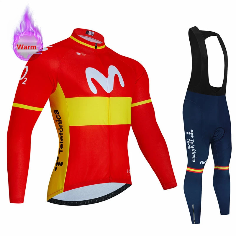 Movistar Winter Warm Wool Set Bicycle Clothing Bicycle Shirt Sports Spain MTB Bicycle Clothing Maillot Ciclismo Hombre 241224