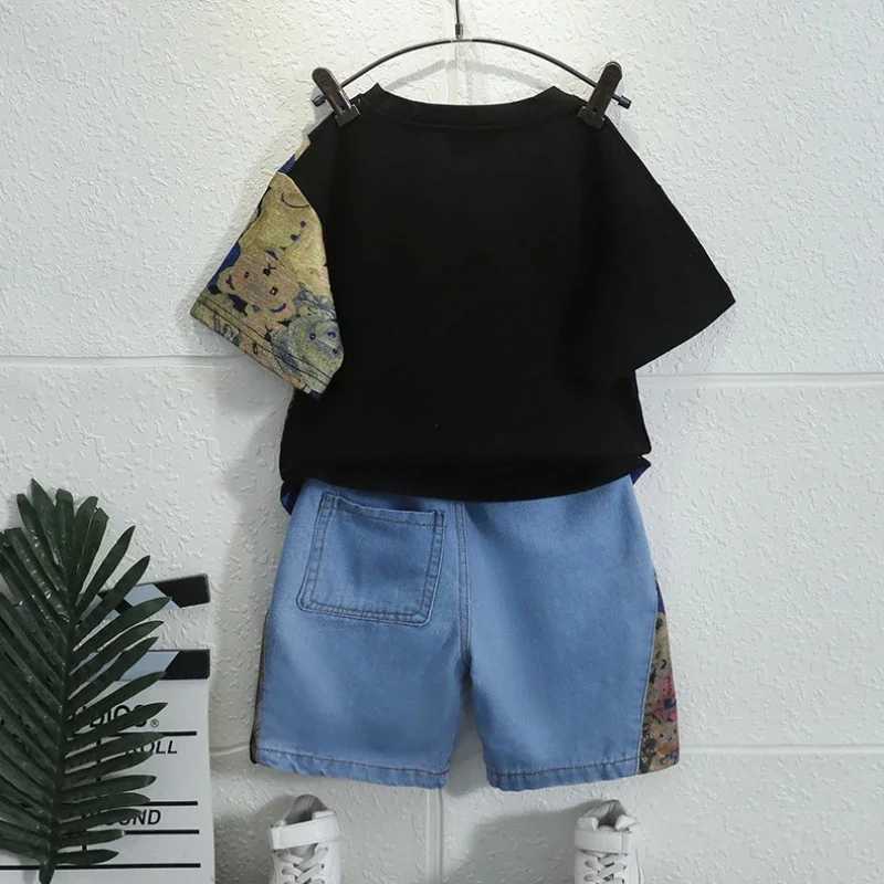 Clothing Sets Summer Children Boy Clothes Kid Girl Cartoon Bear T-Shirts Jeans Shorts Suit Fashion Short Sleeve Top and Bottom 2 Pieces SetY241225F7FI