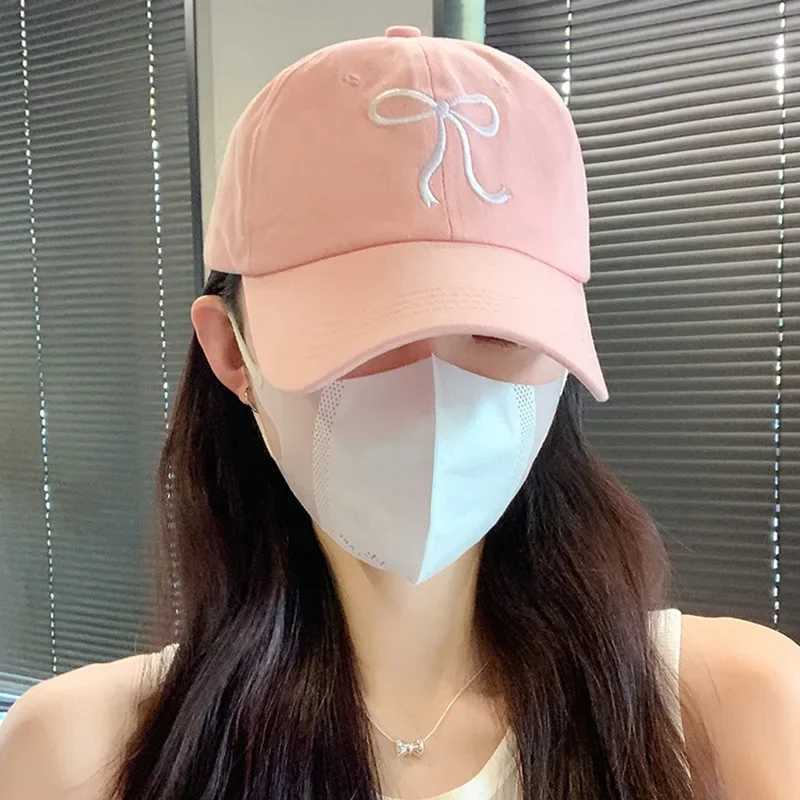 Y2K bow embroidered baseball cap suitable for women sweet Korean girls cotton snap on foot cap outdoor travel sports sun hat W241225