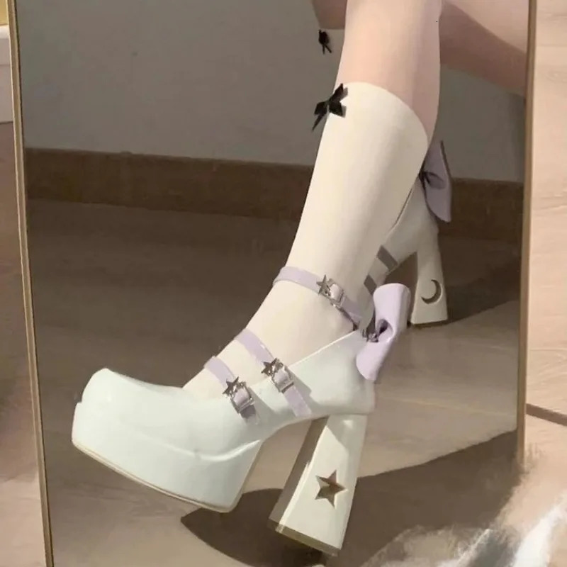 Spring Punk Thick Heel Mary Jane Lolita Shoes Woman Patent Leather Cosplay Shoes Y2k Chunky Platform High Heels Pumps 241225