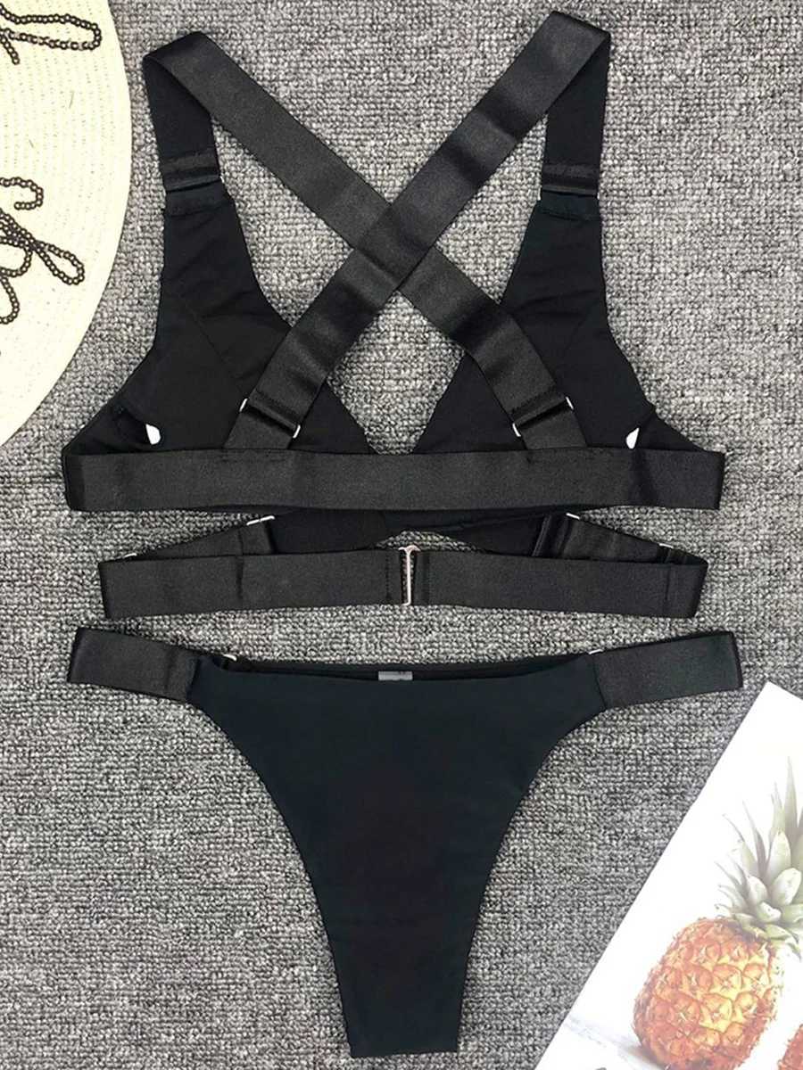 Sexy adjustable buckle belt Vevlet bikini 2024 womens swimsuit womens bikini swimsuit two-piece bikini swimsuitW241225