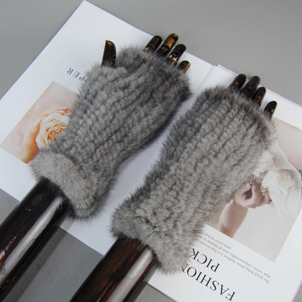 Winter mink fur gloves for women Real Fur Gloves 20CM Fashion elasticity Genuine Glove Knitted Mink Fur Fingerless 241225