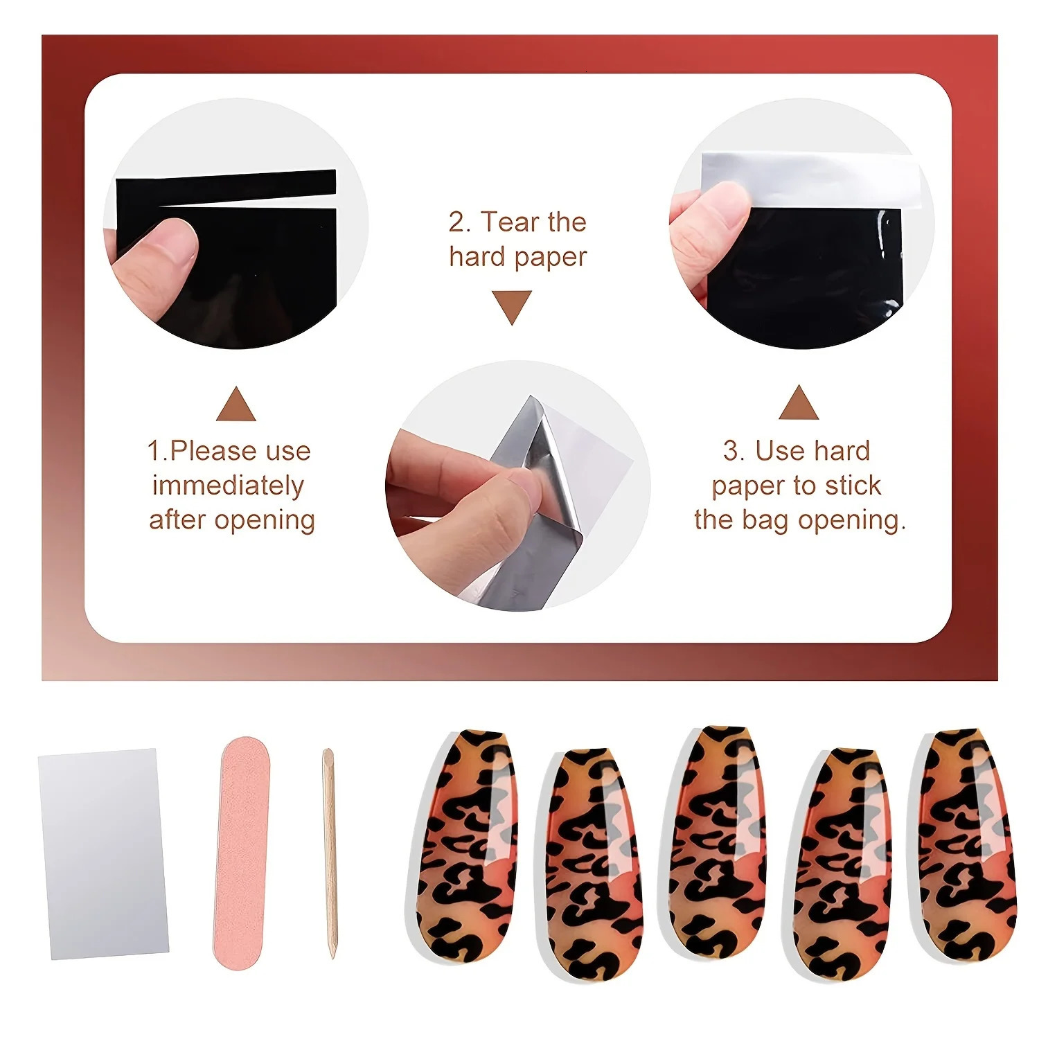 20-finger leopard print Nail semi-curing Gel sticker Cuticle stick Nail file Nail wipes UV light 241225