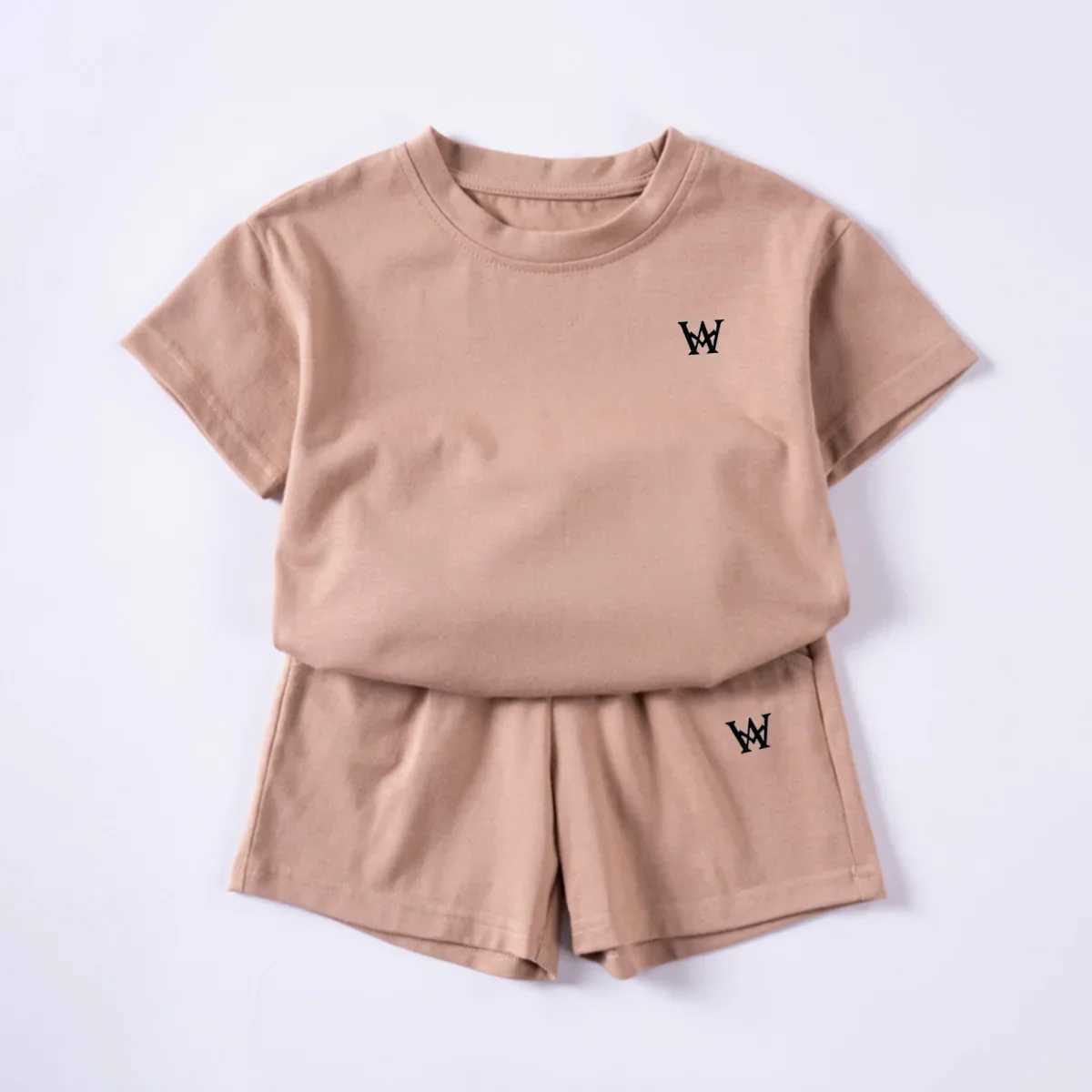 Clothing Sets Childrens Fashion Printed Short Sleeve Shorts 2 Piece Boys Girls Cotton Letter T-Shirt Set 0-6Y Kids ClothesY241225M2PM