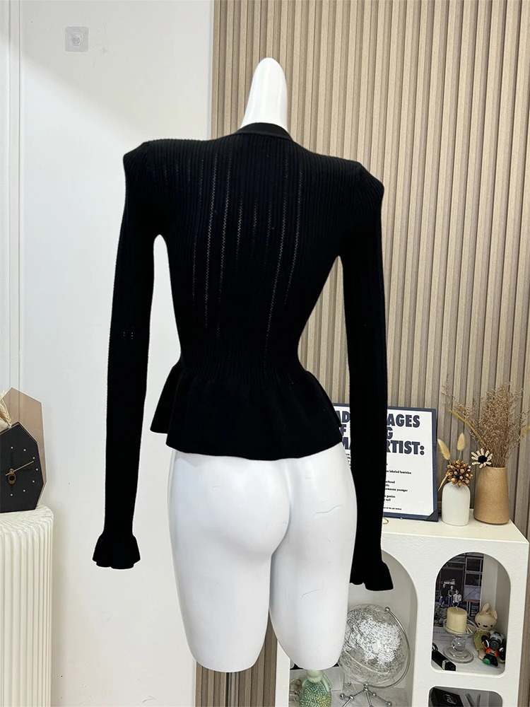 Autumn Winter Woman French Vintage Old Money Cardigan Solid Color n Ruffle Sweater Long Sleeve Pullovers Knitwear Aesthetic 241225