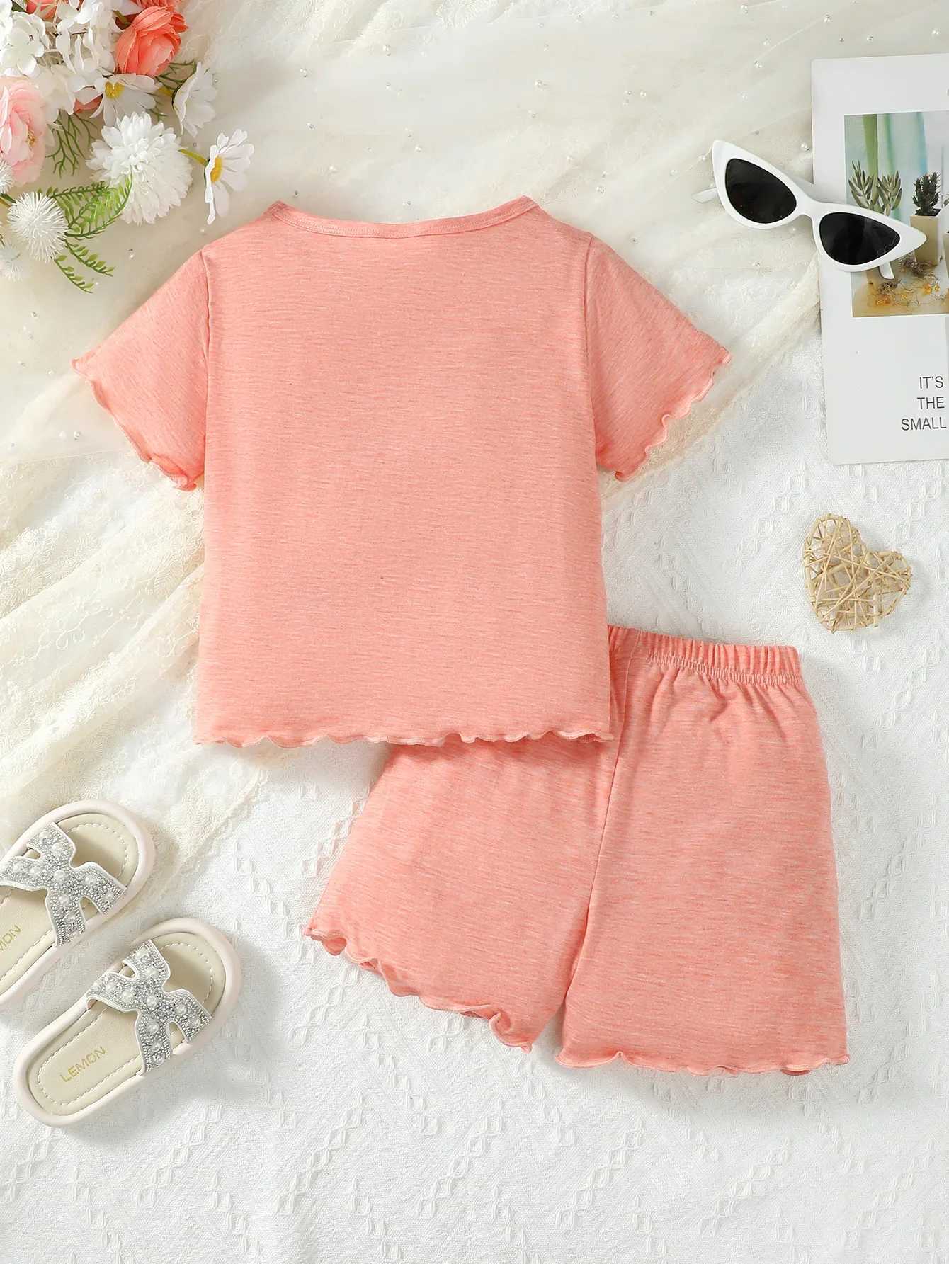Clothing Sets 2PCS Child Girl Daily Clothes Set Letter Print Pink Short Sleeveless Top+Shorts Fashion Casual Home Suit Kids Girl 4-6 YearsY241225F7C1
