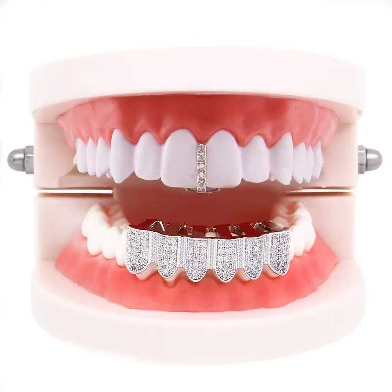 Punk Long Stick Vertical Bar Zircon Teeth Grillz Hip Hop CZ Stone Tooth Cs For Women Men Bo Jewelry GiftXJ241225