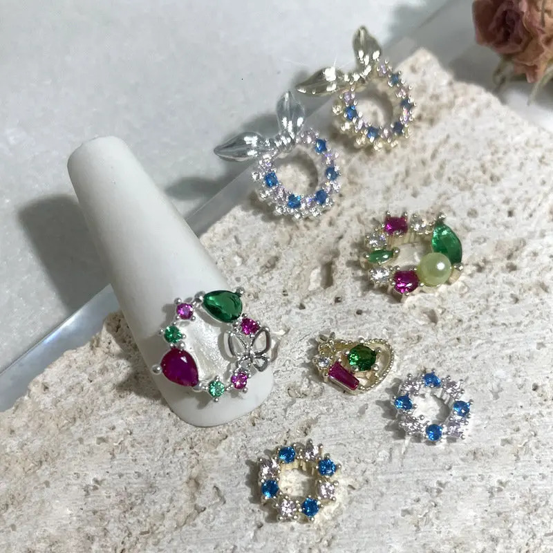 10pcs Christmas Wreath Colorful Zircon Rhinestones Manicure Nail Art Parts Jewelry Decorations Nails Accessories Charms Supplies 241225