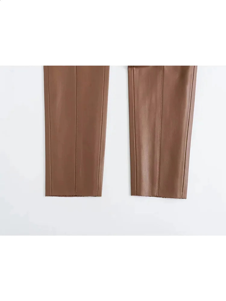 HH TRAF 2024 Womens Faux Leather Pants High Waist Straight Leg Trousers Fashion Female Streetwear Stylish Stretch Pencil 241223