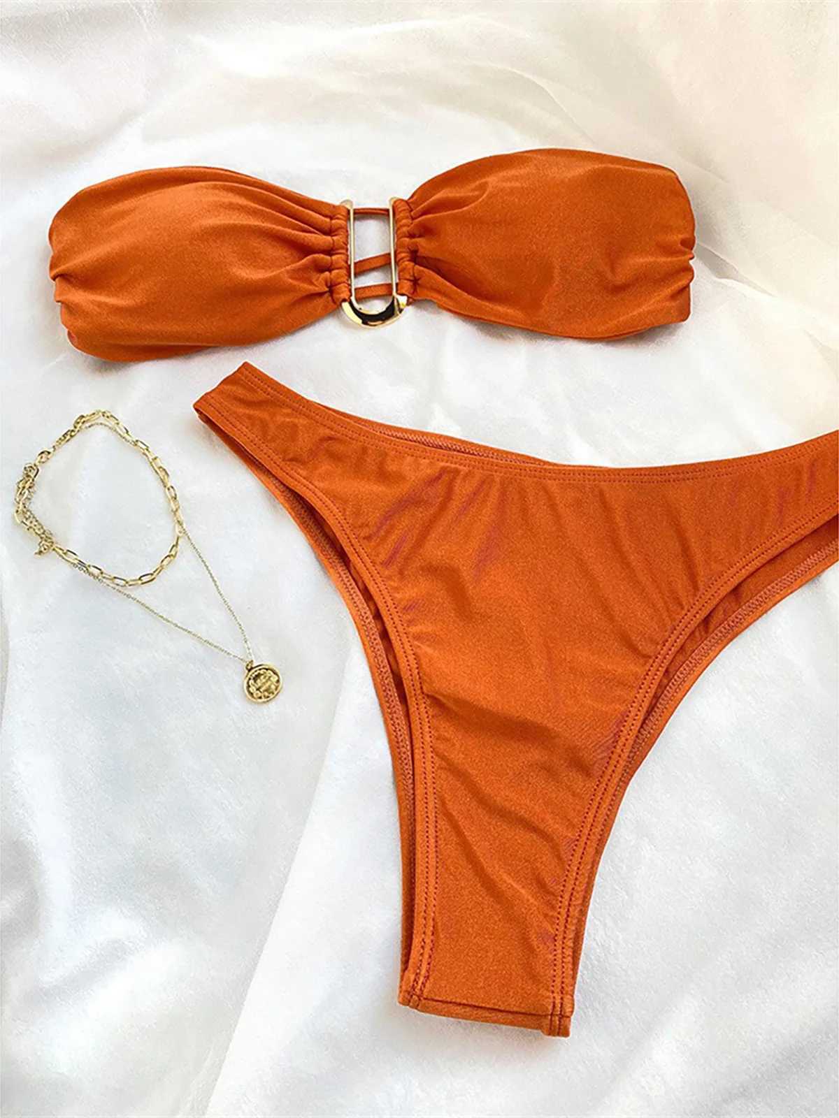 New 4-color U-neck Bandeau Brazilian bikini womens swimsuit womens swimsuit two-piece bikini swimsuit bathroom set swimsuit K4965W241225