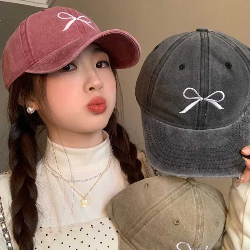 Korean Bow Baseball Hat Womens Y2K Pink Bow Embroidered Snap Cap Summer Adjustable Soft Top Toe Hat Gorilla W241225