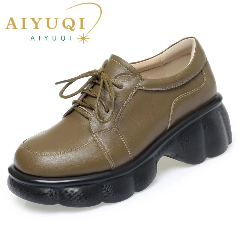 AIYUQI Loafer Women Platform Spring Genuine Leather Ladies Shoes British Style Lace-up Fashion Shoes Women