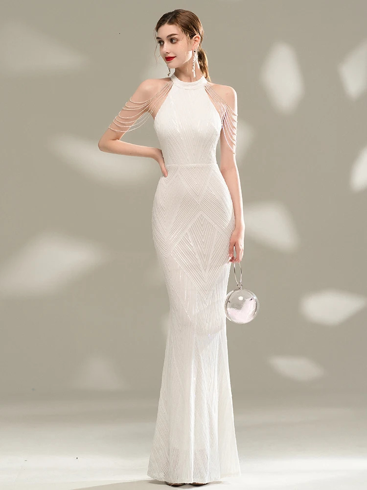 YIDINGZS Elegant Off Shoulder Silver Sequin Evening Dress Women Party Maxi Dress Long Prom Dress 18126 241223
