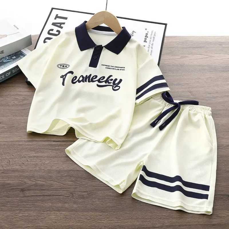 Clothing Sets Summer Teenage Clothes Set Children Lapel Tshirts and Shorts 2pcs Suit Teenage Letter Short Sleeve Top Bottom Outfit TracksuitsY241225J2