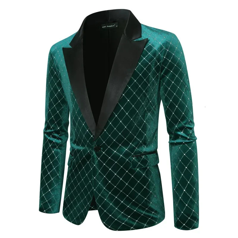Autumn Winter Men Gold Velvet Plaid Suit Loose Jacket Red Green Fashion Male Business Social Wedding Prom Party Dress Blazer 241225