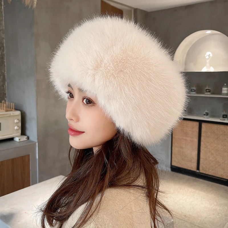 HT3952 Women Winter Hat Solid Multifunction Skullies Beanies Lady Thick Warm Fluffy Fur Hat Faux Fox Fur Bomber Hats Ushanka241224