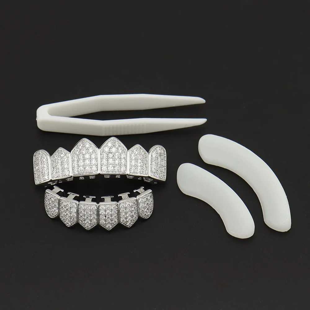 1set Hip Hop d Out Teeth Grillz Gold Plated Dental Grills Rock Tooth Grillz Cs Crystal Teeth Cs Halloween Vampire ToothXJ241225