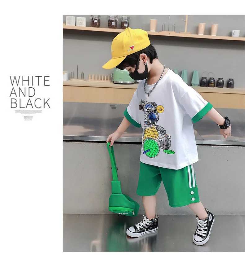Clothing Sets Summer Children Boy Clothes Set Fashion Kid Girls Bear Printed Short Sleeve T-shirts and Shorts Suit Teenage Top Bottom OutfitY241225BYA