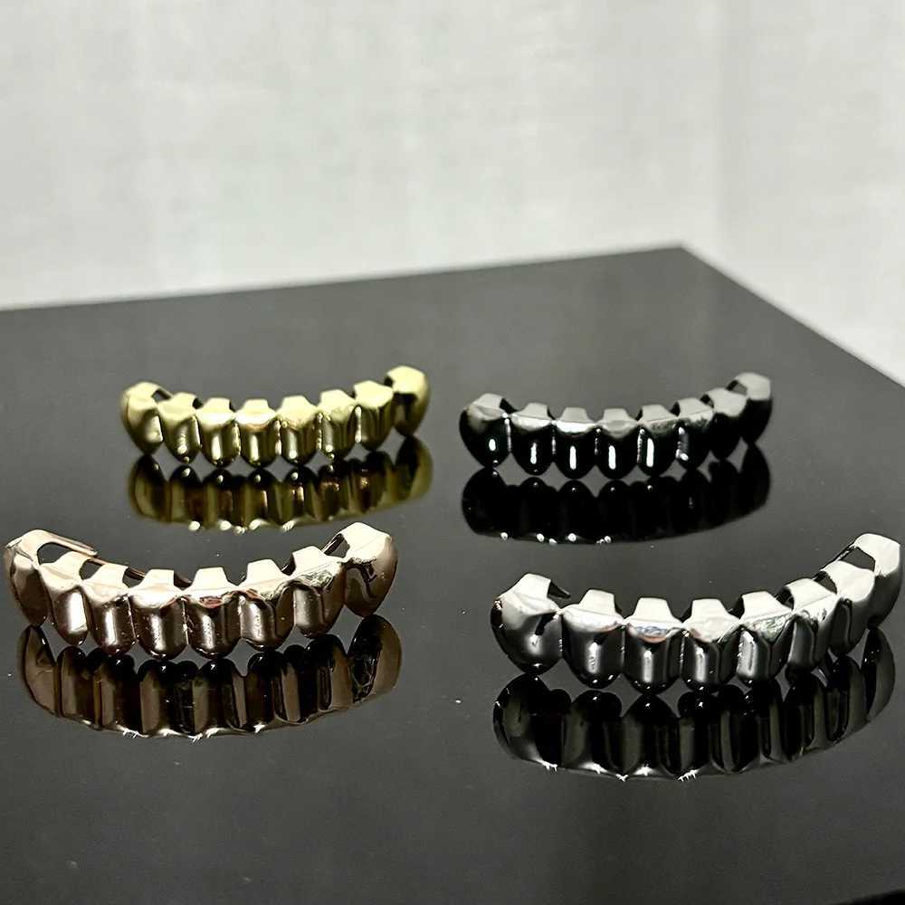 RACHELZ Gold Silver Color Glossy Bottom Teeth Grillz Braces Hip Hop 8 Tooth Cs For Women Men Jewelry Cosplay Dental GrillsXJ241225