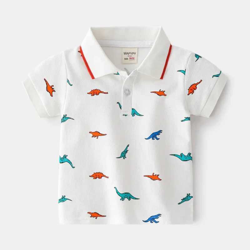 Kids Dinosaur Print Short Sleeve T-shirt Summer Boys Loose Color-Block Casual Polo Shirt Breathable Cotton for Ages 3-8XJ241225