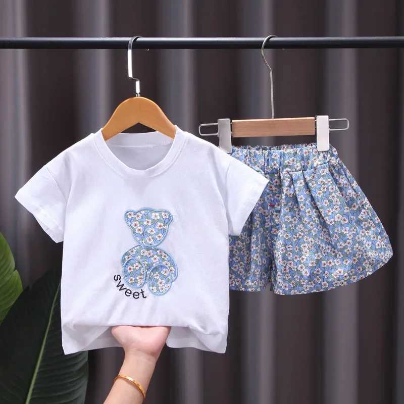 Clothing Sets Summer Baby Girl Clothes Set Children Cartoon Bear Print T-shirt and Shorts Suit Kid Flower Short Sleeve Top Bottom TracksuitsY241225Z9X