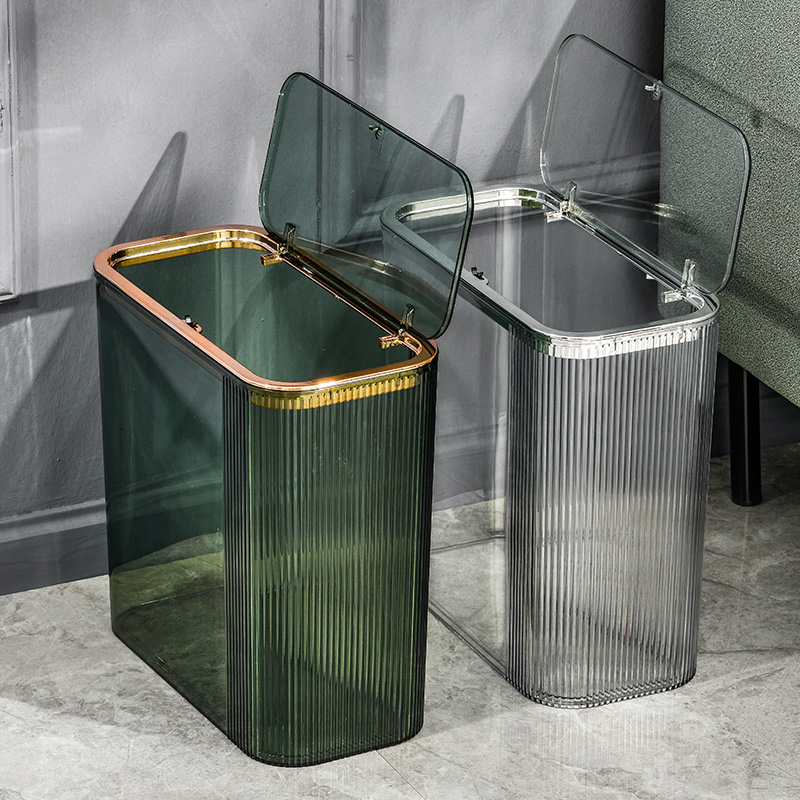 Modern transparent PET slit trash can with flip cover