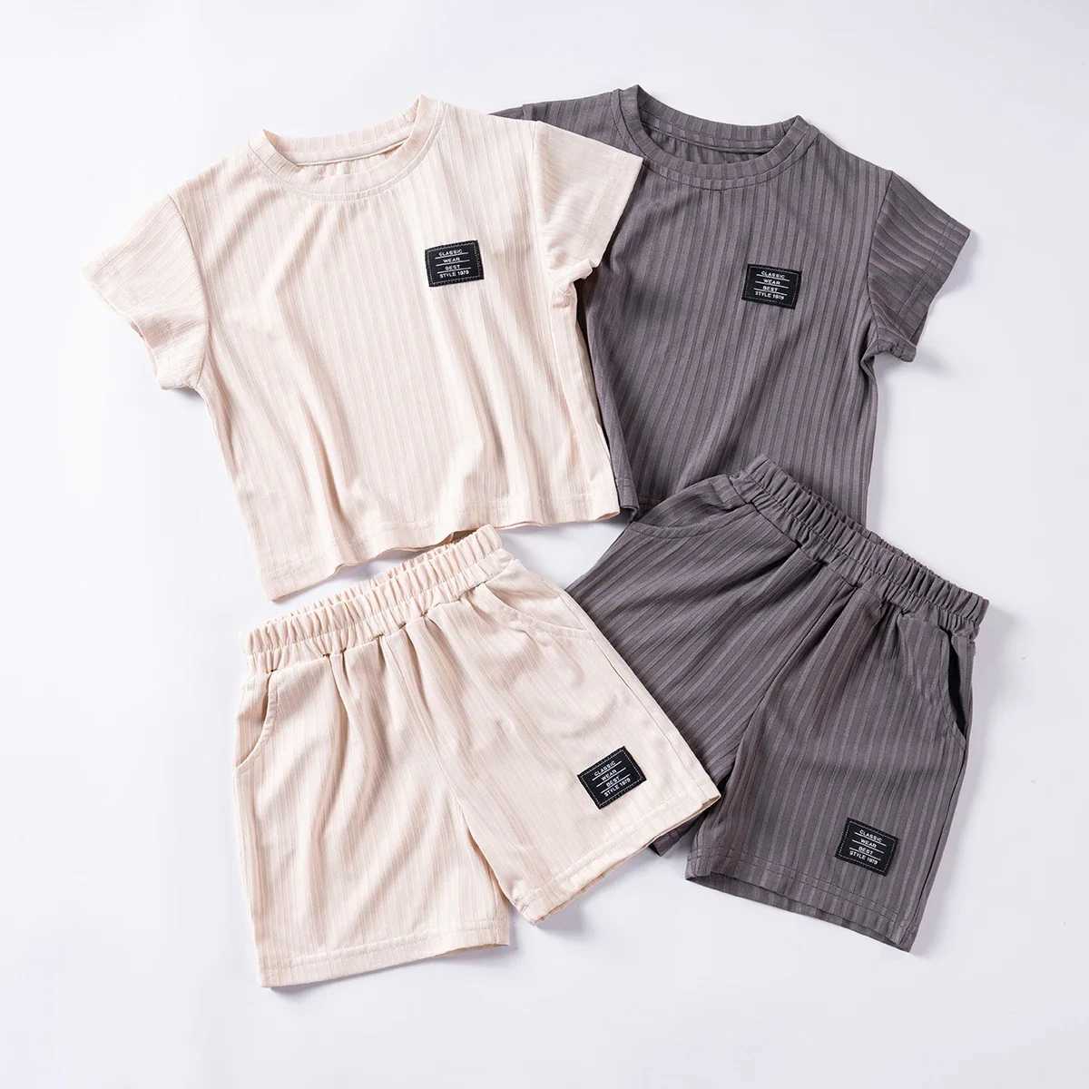 Clothing Sets Summer Fashion Boys New Short Sleeve Suit 0-5Y Casual Letter Round Neck T-Shirt + Elastic Waist Shorts 2pcs Toddler Sports SuitY241225ID