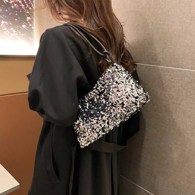 New Arrival Spring New Womens Handbag Fashion Casual Shoulder Bag Shining Glitter Silver Black Handbag Simple Fashion Shopping Bag T250227