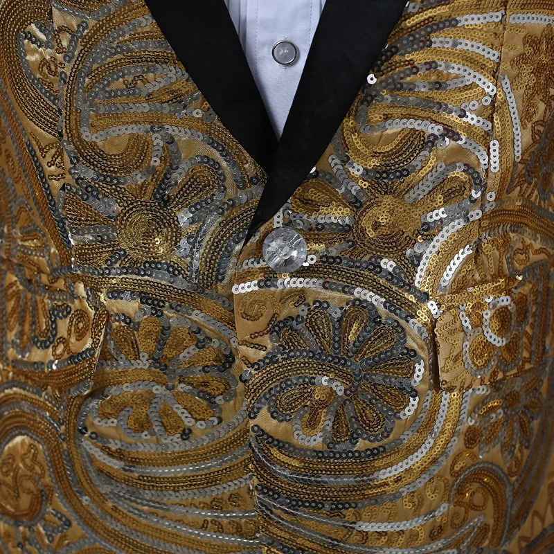 Fashion Men y Sequin Blazer Jacket Red Blue Golden Male Prom Party Groom Wedding Dress Suit Coats 241225