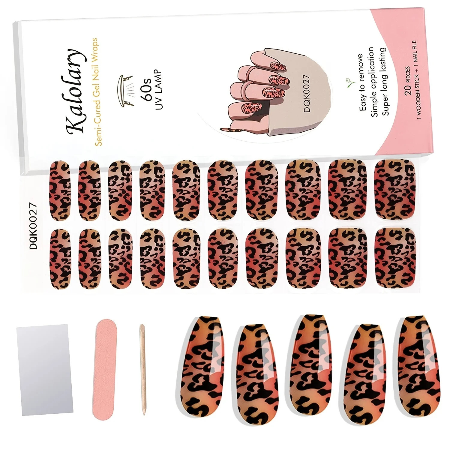 20-finger leopard print Nail semi-curing Gel sticker Cuticle stick Nail file Nail wipes UV light 241225