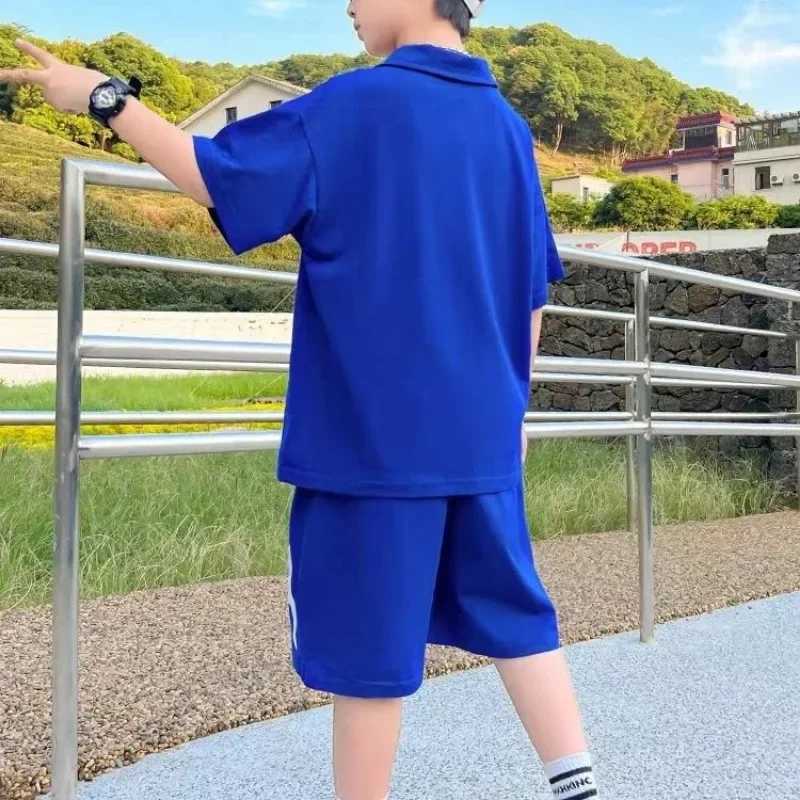 Clothing Sets Summer Children Boy Clothes Set Teenage Girls Lapel T-shirts and Shorts 2 Pieces Suit Kid Letter Top Bottom Outfits TracksuitsY241225BIF